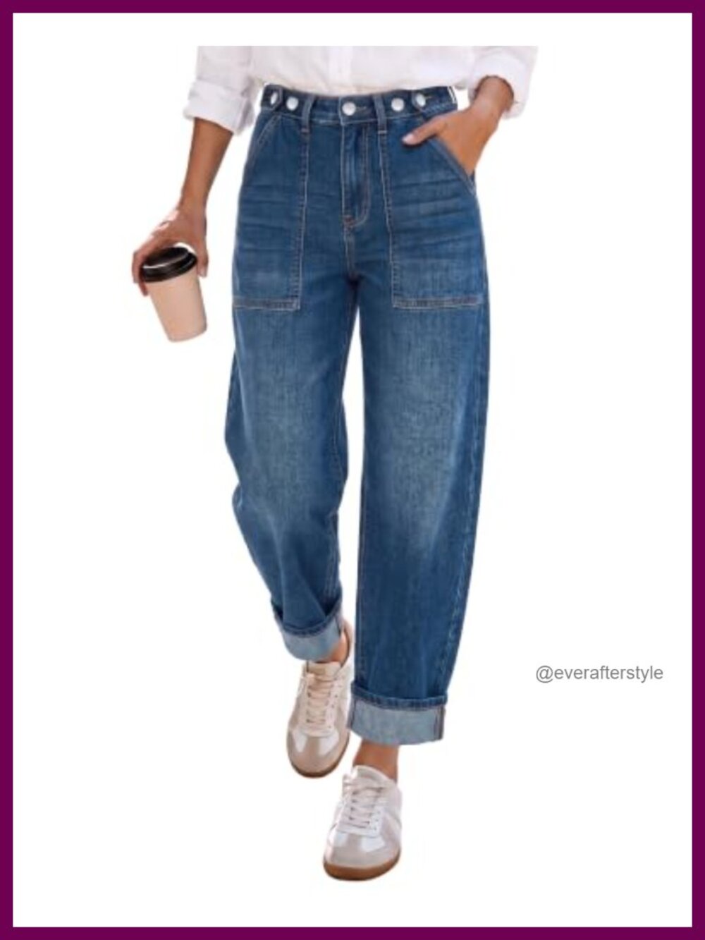 High Waisted Barrel Jeans Cinched Waist Cuffed Stretchy Denim Cropped Pants